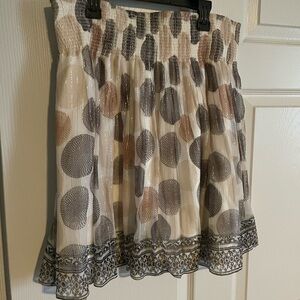 White House Black Market Cream Polka Dot Smocked Circle Skirt